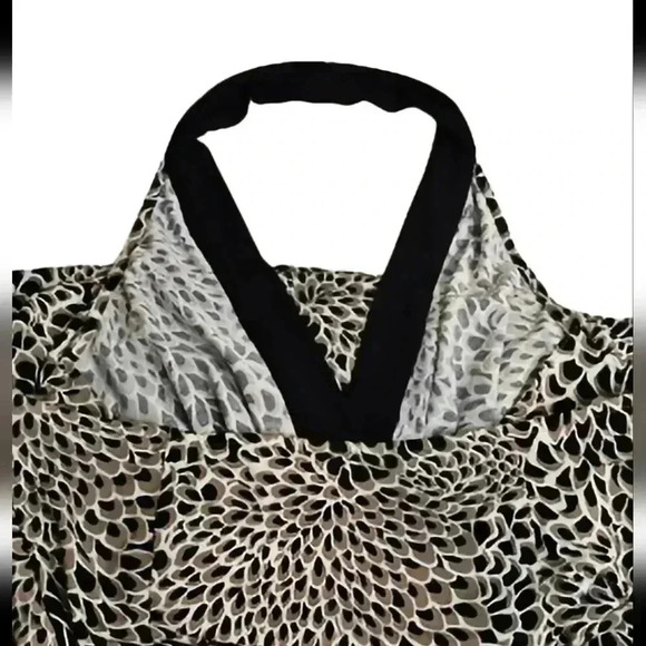 BCBGMAXAZRIA Womens Black Tan Cream Flowy Halter Dress Floral Print Wrap Waist M - Picture 8 of 9